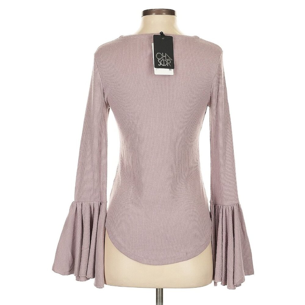 NWT Chaser Pink Casual Relaxed Fit Soft Raglan Bell Sleeve Ribbed Knit Top - Picture 4 of 6